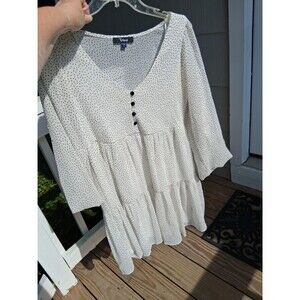 women's dress small Trixxi white with black tiny polka dots ruffled